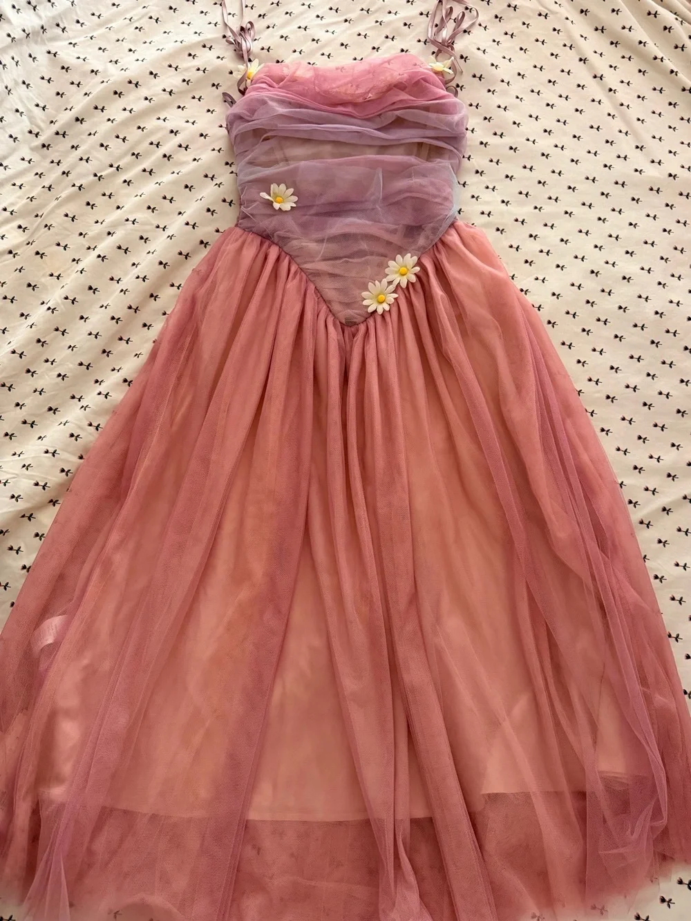 Lacemade Pink Tulle Daisy-Embellished Dress